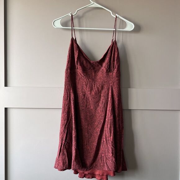 Blush BJ Tropical Palm Leaves Mini Dress Womens Sz. Large Spaghetti Strap V-Neck - Picture 1 of 10